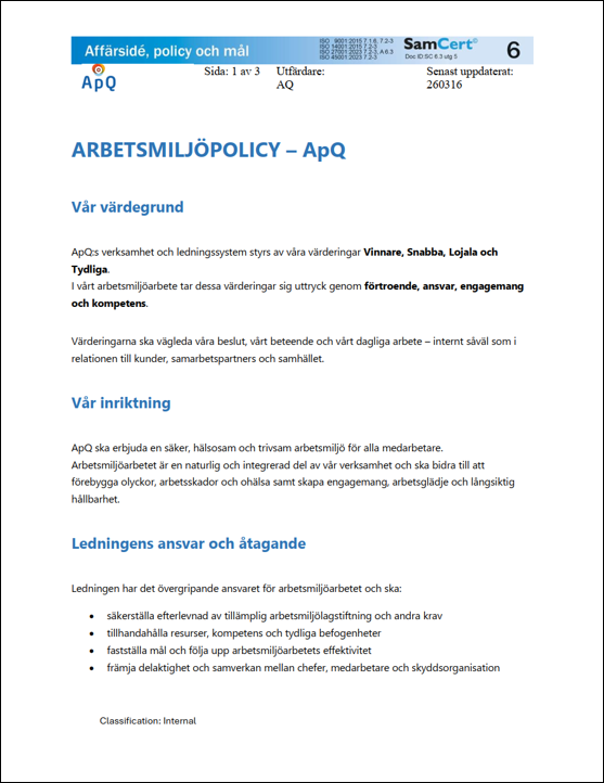 Arbetsmiljöpolicy