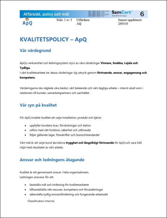 Kvalitetspolicy